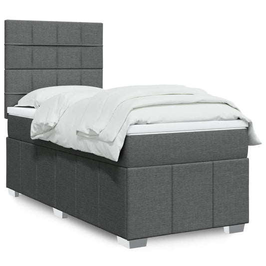 vidaXL Κρεβάτι Boxspring με Στρώμα Σκούρο Γκρι 90x190 εκ. Υφασμάτινο