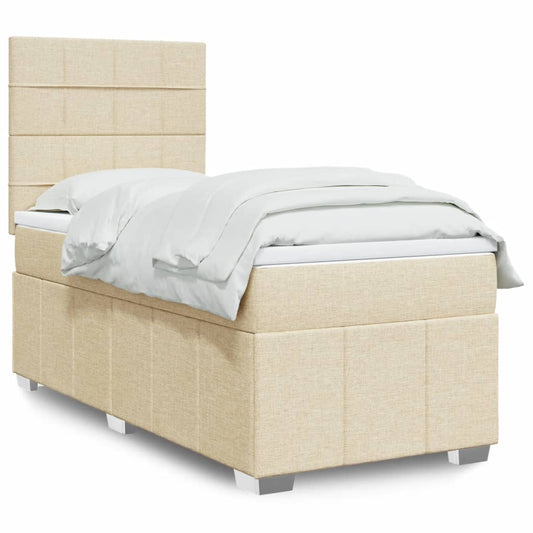 vidaXL Κρεβάτι Boxspring με Στρώμα Κρεμ 90x190 εκ.Υφασμάτινο