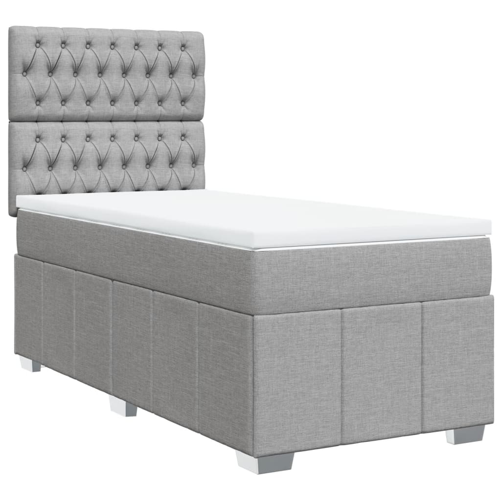 vidaXL Κρεβάτι Boxspring με Στρώμα Ανοιχτό Γκρι 90x190 εκ. Υφασμάτινο