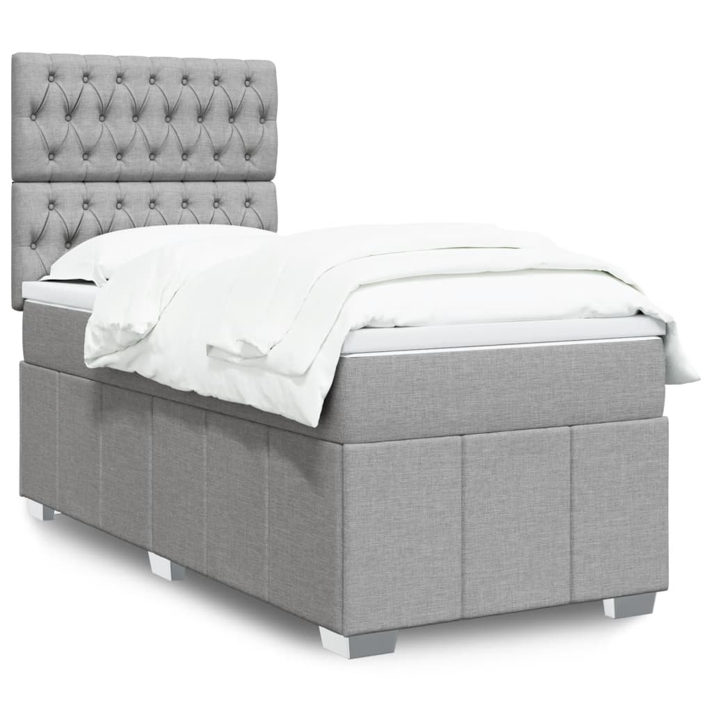 vidaXL Κρεβάτι Boxspring με Στρώμα Ανοιχτό Γκρι 90x190 εκ. Υφασμάτινο