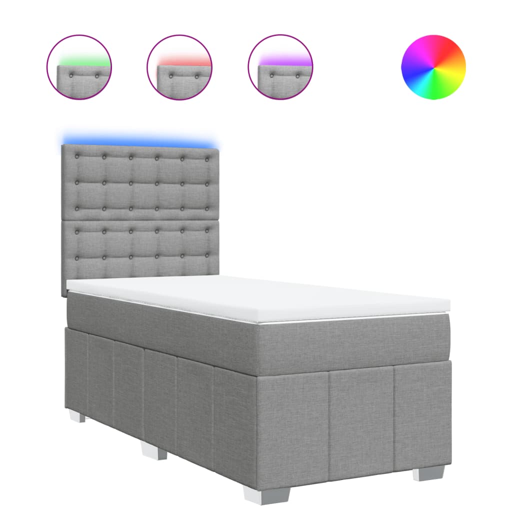 vidaXL Κρεβάτι Boxspring με Στρώμα Ανοιχτό Γκρι 90x190 εκ. Υφασμάτινο