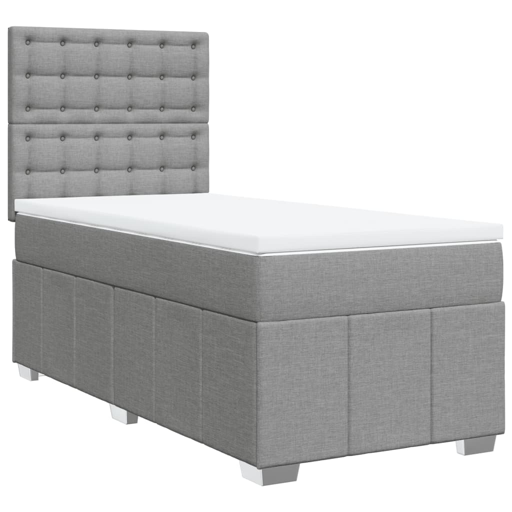 vidaXL Κρεβάτι Boxspring με Στρώμα Ανοιχτό Γκρι 90x190 εκ. Υφασμάτινο