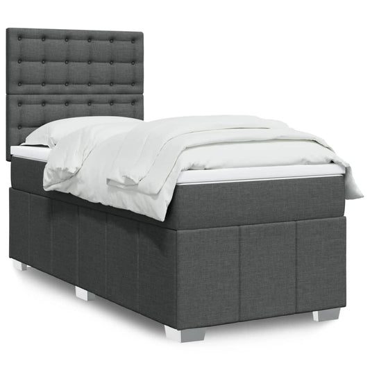 vidaXL Κρεβάτι Boxspring με Στρώμα Σκούρο Γκρι 90x190 εκ. Υφασμάτινο