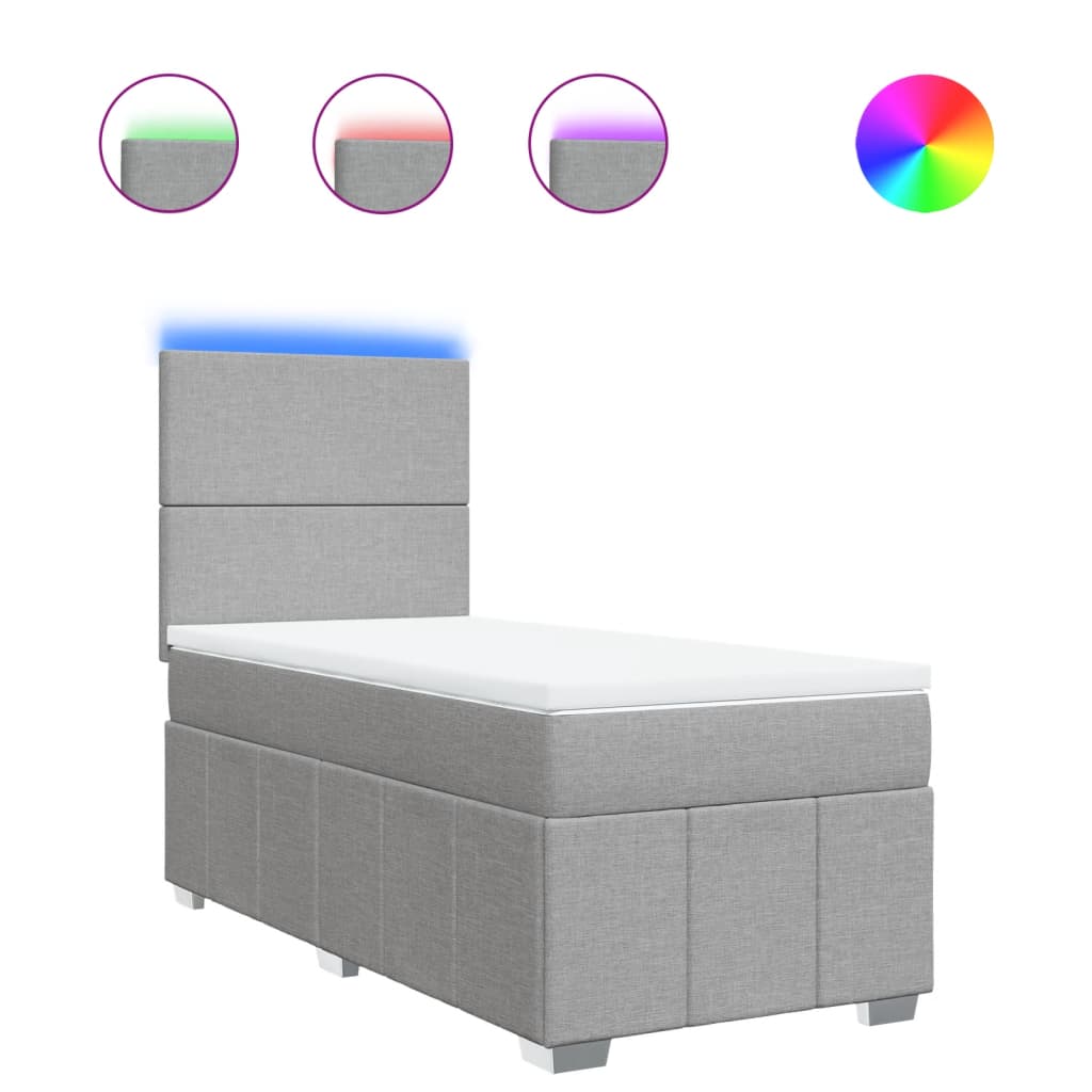 vidaXL Κρεβάτι Boxspring με Στρώμα Ανοιχτό Γκρι 90x200 εκ. Υφασμάτινο