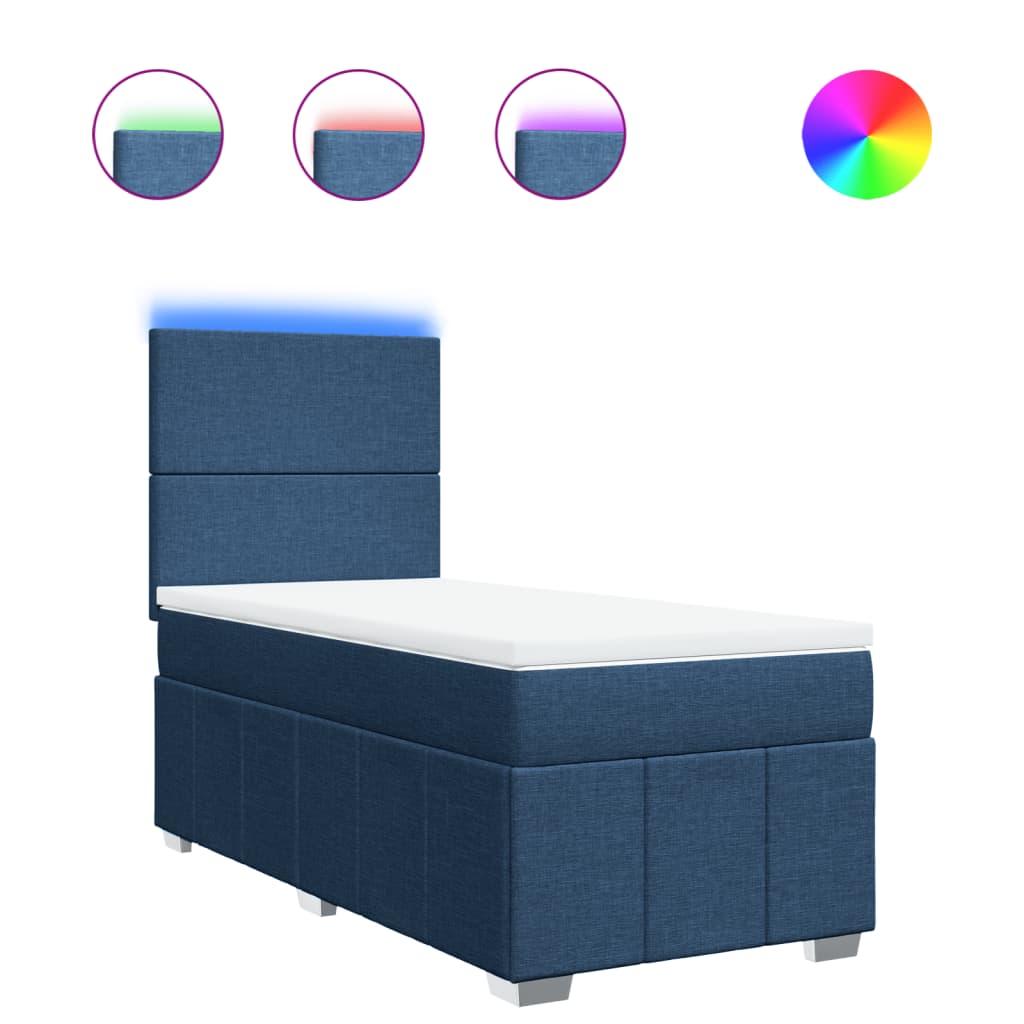 vidaXL Κρεβάτι Boxspring με Στρώμα Μπλε 90x200 εκ.Υφασμάτινο