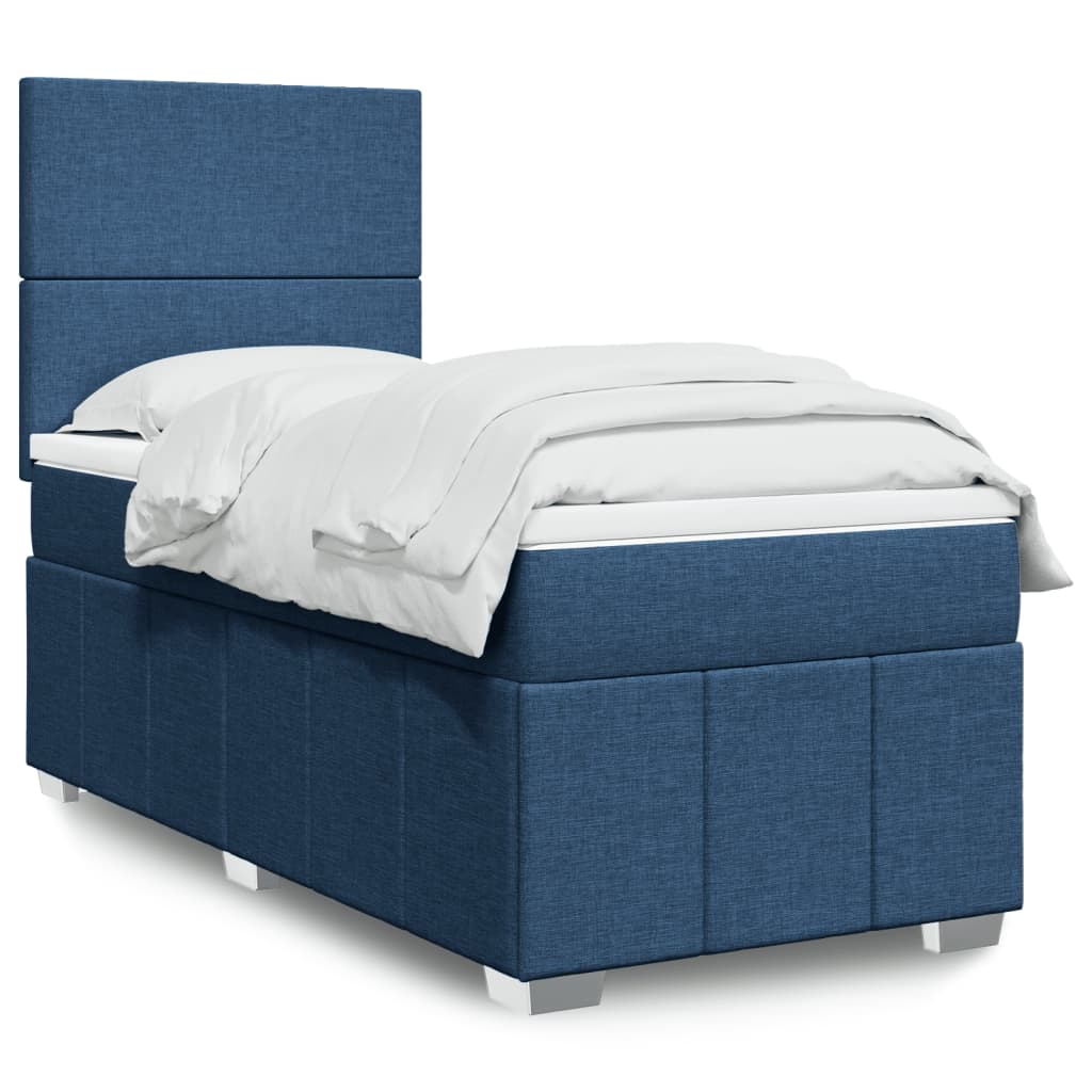vidaXL Κρεβάτι Boxspring με Στρώμα Μπλε 90x200 εκ.Υφασμάτινο