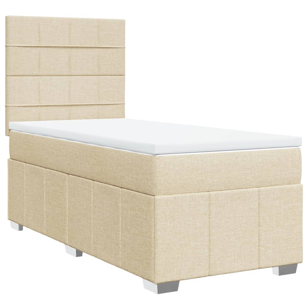 vidaXL Κρεβάτι Boxspring με Στρώμα Κρεμ 90x200 εκ.Υφασμάτινο
