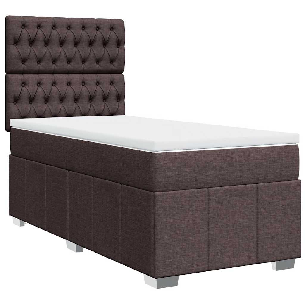 vidaXL Κρεβάτι Boxspring με Στρώμα Σκούρο Καφέ 90x200 εκ. Υφασμάτινο