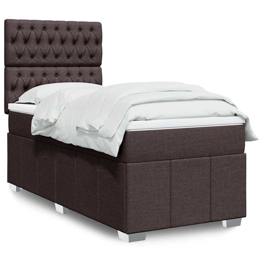 vidaXL Κρεβάτι Boxspring με Στρώμα Σκούρο Καφέ 90x200 εκ. Υφασμάτινο