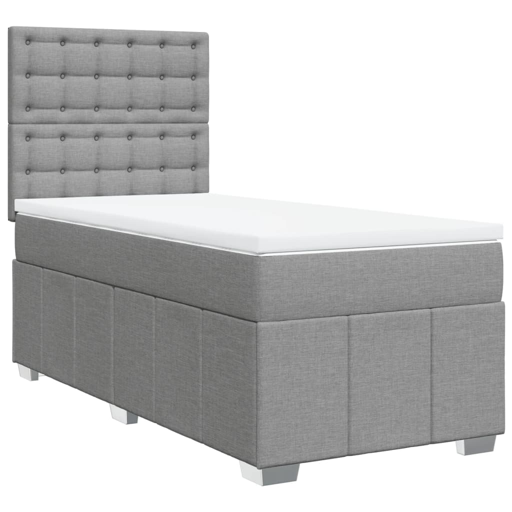 vidaXL Κρεβάτι Boxspring με Στρώμα Ανοιχτό Γκρι 90x200 εκ. Υφασμάτινο