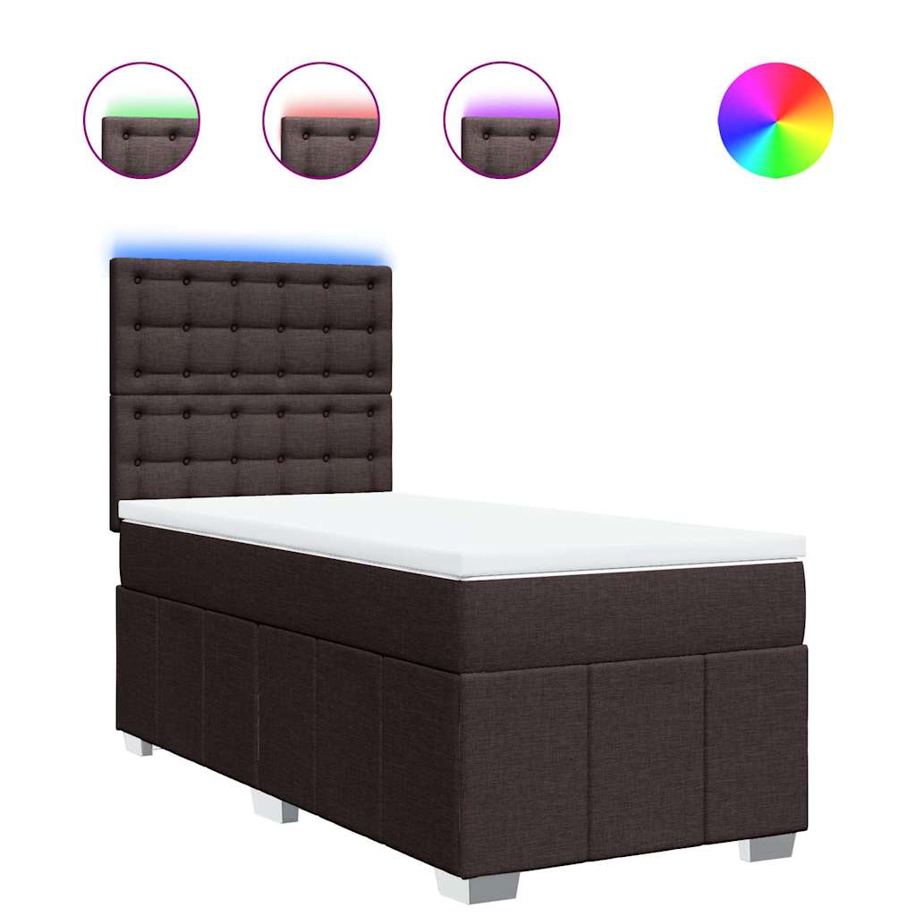 vidaXL Κρεβάτι Boxspring με Στρώμα Σκούρο Καφέ 90x200 εκ. Υφασμάτινο