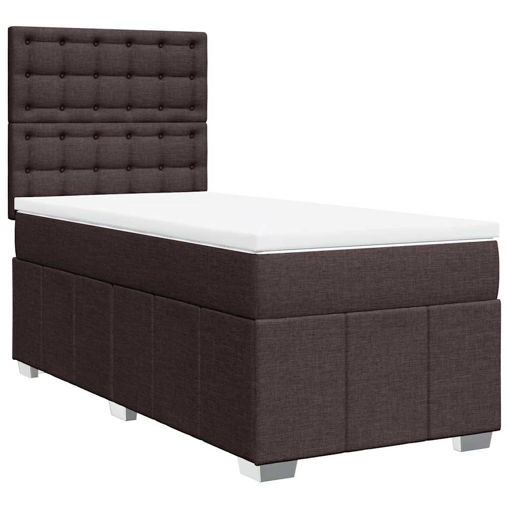 vidaXL Κρεβάτι Boxspring με Στρώμα Σκούρο Καφέ 90x200 εκ. Υφασμάτινο
