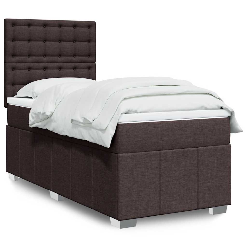 vidaXL Κρεβάτι Boxspring με Στρώμα Σκούρο Καφέ 90x200 εκ. Υφασμάτινο