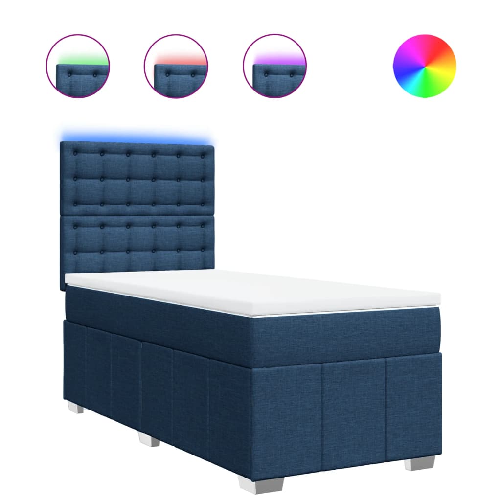 vidaXL Κρεβάτι Boxspring με Στρώμα Μπλε 90x200 εκ.Υφασμάτινο