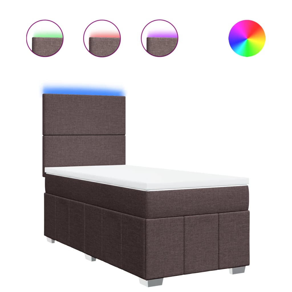 vidaXL Κρεβάτι Boxspring με Στρώμα Σκούρο Καφέ 100x200 εκ. Υφασμάτινο