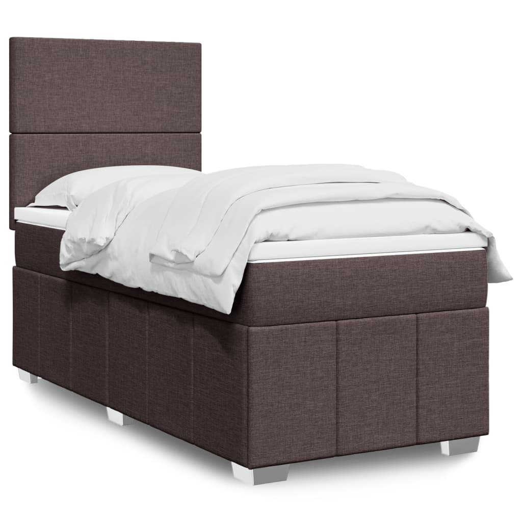vidaXL Κρεβάτι Boxspring με Στρώμα Σκούρο Καφέ 100x200 εκ. Υφασμάτινο