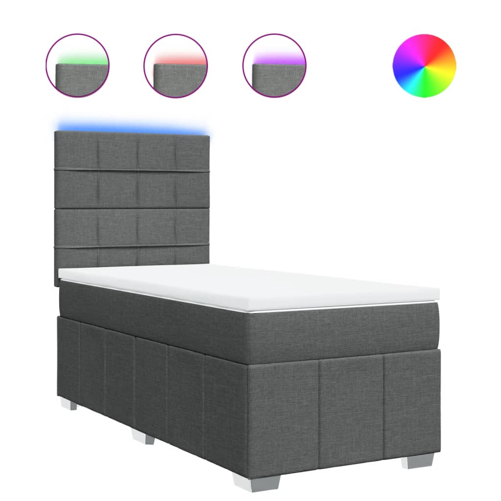 vidaXL Κρεβάτι Boxspring με Στρώμα Σκούρο Γκρι 100x200 εκ. Υφασμάτινο