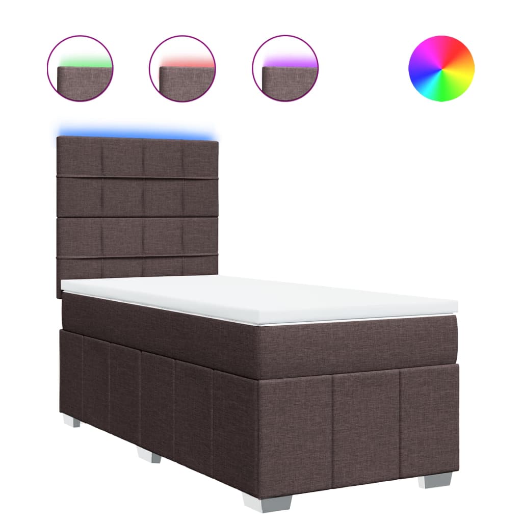 vidaXL Κρεβάτι Boxspring με Στρώμα Σκούρο Καφέ 100x200 εκ. Υφασμάτινο