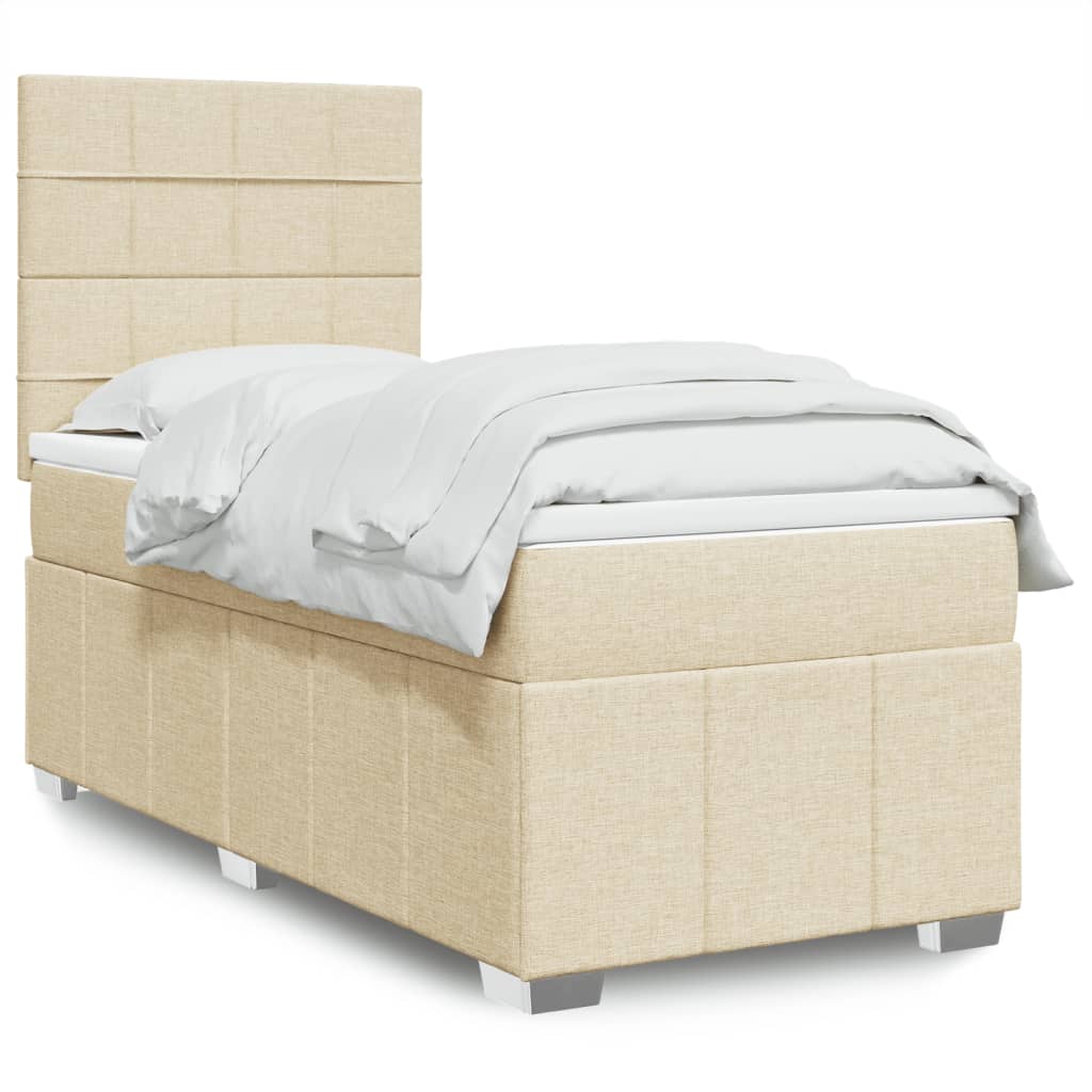 vidaXL Κρεβάτι Boxspring με Στρώμα Κρεμ 100 x 200 εκ. Υφασμάτινο