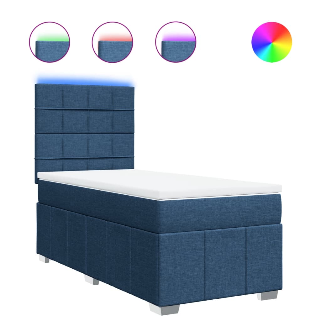 vidaXL Κρεβάτι Boxspring με Στρώμα Μπλε 100 x 200 εκ. Υφασμάτινο