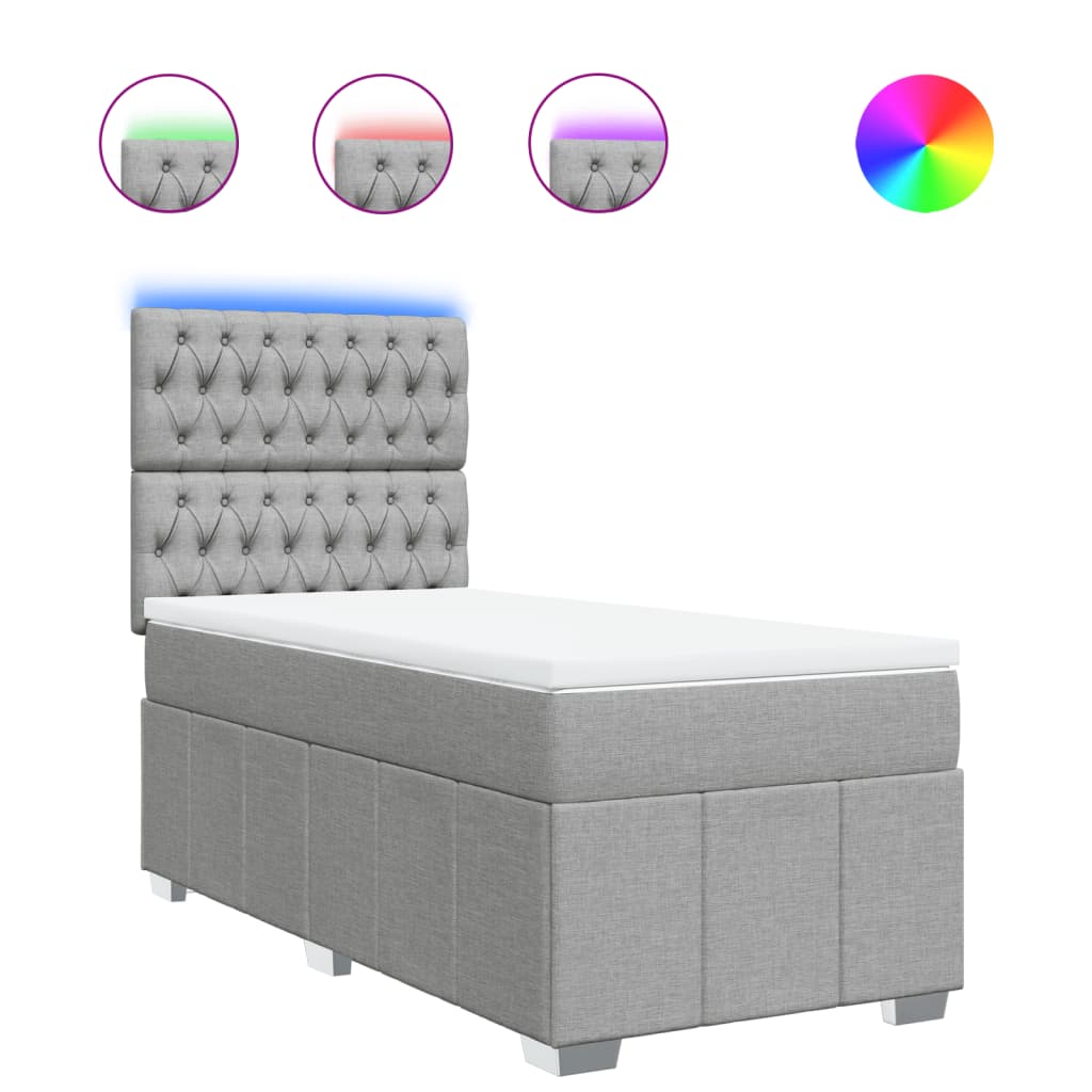 vidaXL Κρεβάτι Boxspring με Στρώμα Ανοιχτό Γκρι 100x200 εκ. Υφασμάτινο