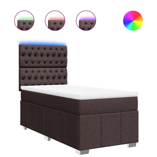 vidaXL Κρεβάτι Boxspring με Στρώμα Σκούρο Καφέ 100x200 εκ. Υφασμάτινο