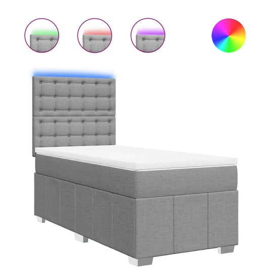 vidaXL Κρεβάτι Boxspring με Στρώμα Ανοιχτό Γκρι 100x200 εκ. Υφασμάτινο