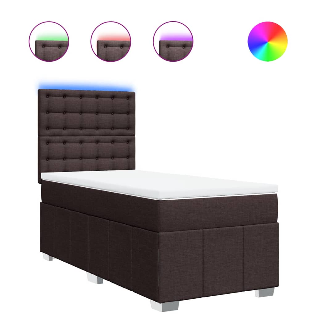 vidaXL Κρεβάτι Boxspring με Στρώμα Σκούρο Καφέ 100x200 εκ. Υφασμάτινο