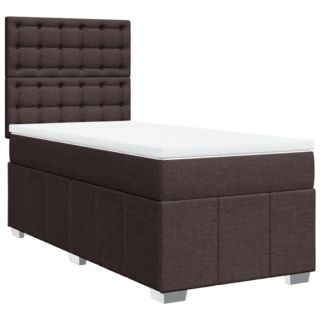 vidaXL Κρεβάτι Boxspring με Στρώμα Σκούρο Καφέ 100x200 εκ. Υφασμάτινο