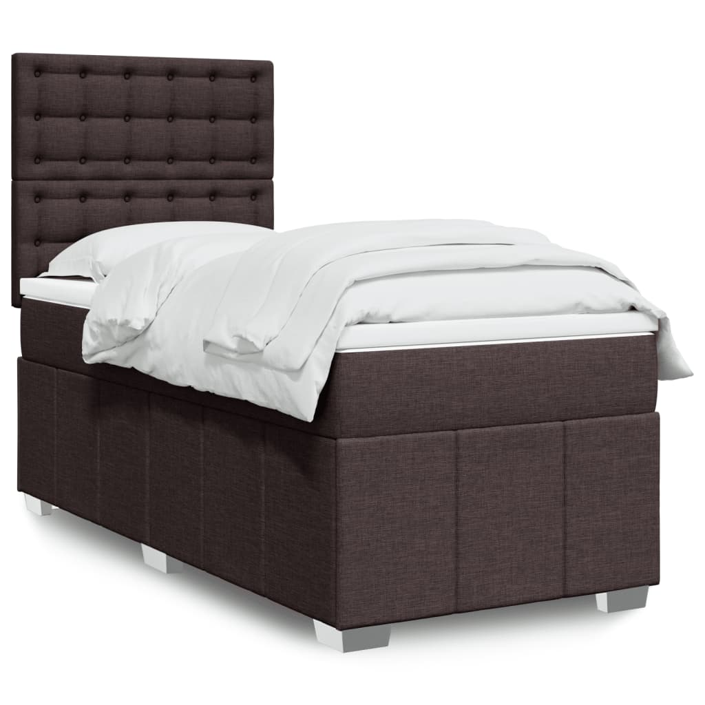 vidaXL Κρεβάτι Boxspring με Στρώμα Σκούρο Καφέ 100x200 εκ. Υφασμάτινο