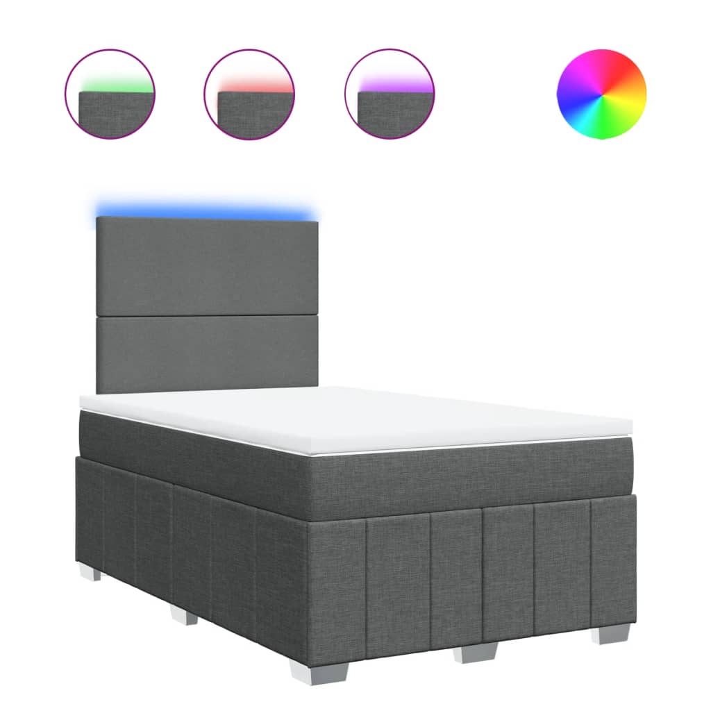 vidaXL Κρεβάτι Boxspring με Στρώμα Σκούρο Γκρι 120x190 εκ Υφασμάτινο