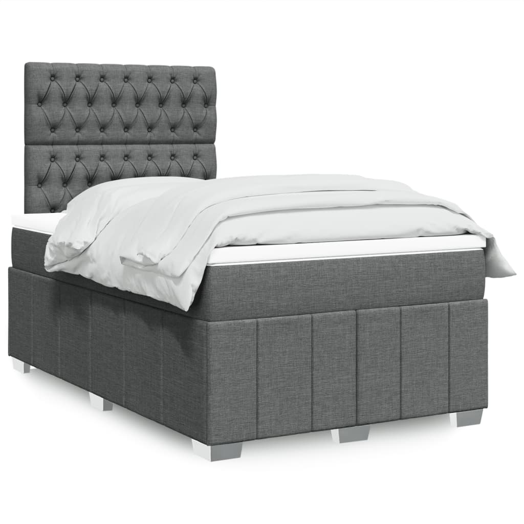 vidaXL Κρεβάτι Boxspring με Στρώμα Σκούρο Γκρι 120x190 εκ Υφασμάτινο