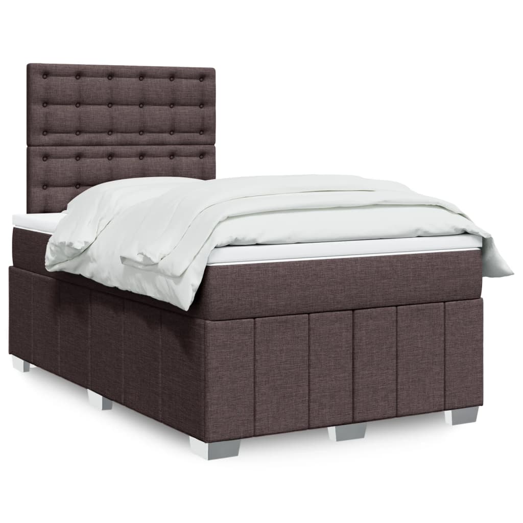 vidaXL Κρεβάτι Boxspring με Στρώμα Σκούρο Καφέ 120x190 εκ Υφασμάτινο