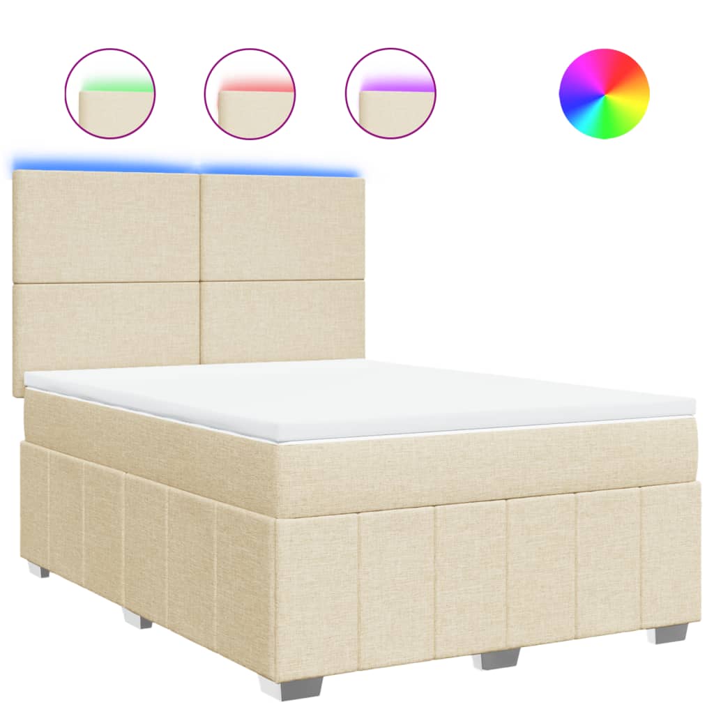 vidaXL Κρεβάτι Boxspring με Στρώμα Κρεμ 140x190 εκ. Υφασμάτινο