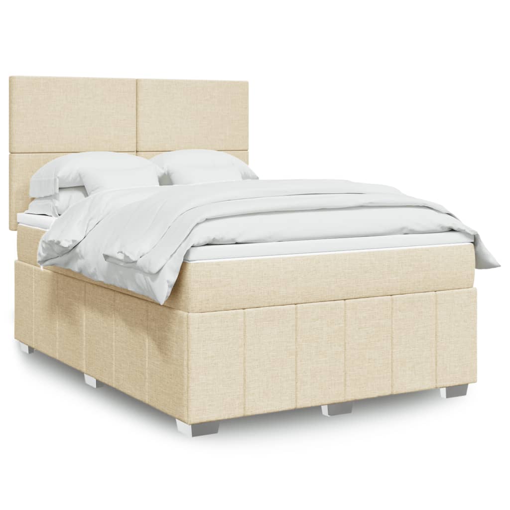 vidaXL Κρεβάτι Boxspring με Στρώμα Κρεμ 140x190 εκ. Υφασμάτινο