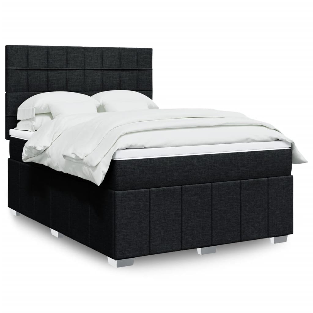 vidaXL Κρεβάτι Boxspring με Στρώμα Μαύρο 140x190 εκ. Υφασμάτινο