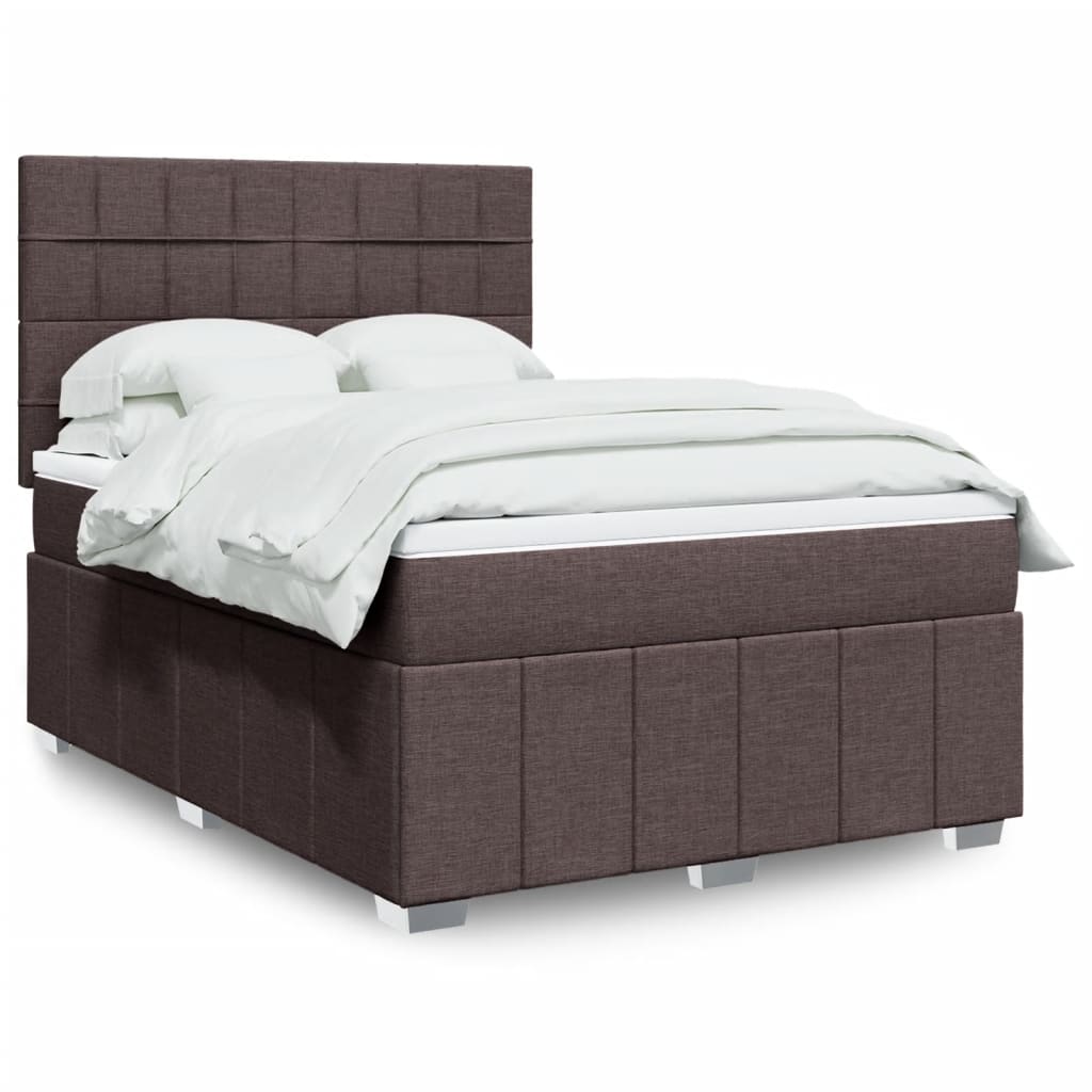 vidaXL Κρεβάτι Boxspring με Στρώμα Σκούρο Καφέ 140x190 εκ. Υφασμάτινο
