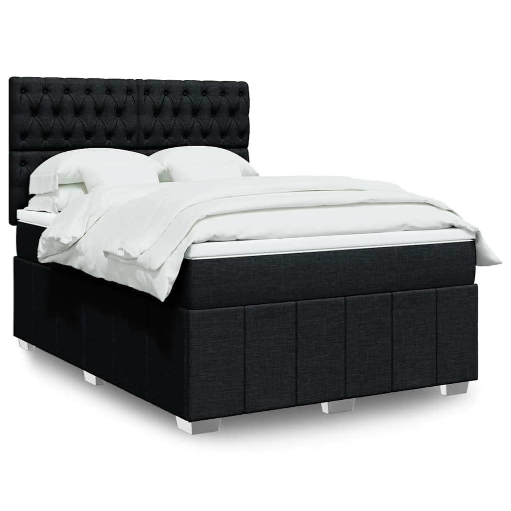 vidaXL Κρεβάτι Boxspring με Στρώμα Μαύρο 140x190 εκ. Υφασμάτινο