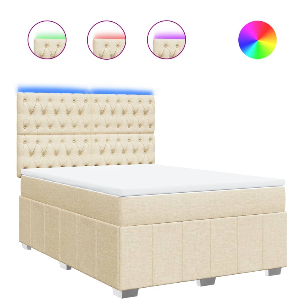 vidaXL Κρεβάτι Boxspring με Στρώμα Κρεμ 140x190 εκ. Υφασμάτινο