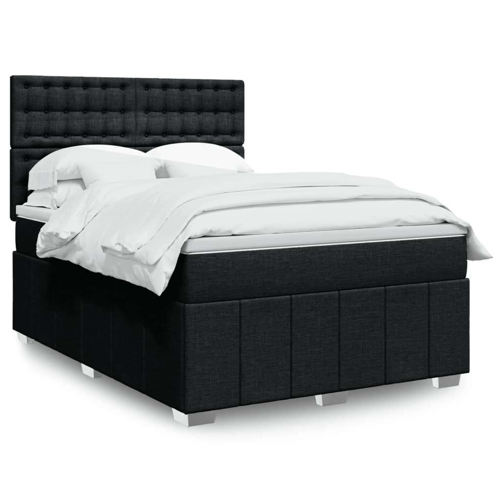 vidaXL Κρεβάτι Boxspring με Στρώμα Μαύρο 140x190 εκ. Υφασμάτινο