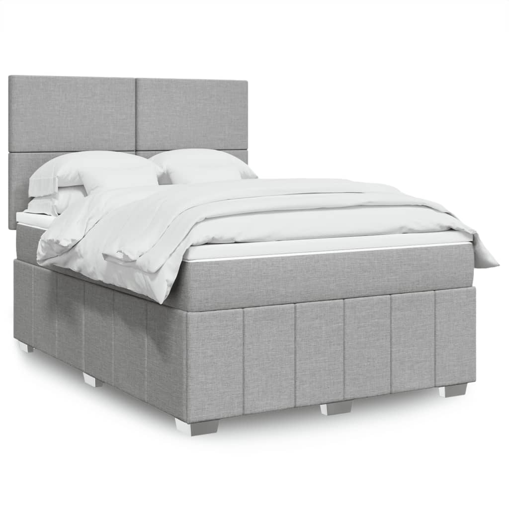 vidaXL Κρεβάτι Boxspring με Στρώμα Ανοιχτό Γκρι 140x200 εκ. Υφασμάτινο