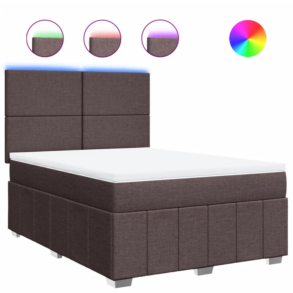 vidaXL Κρεβάτι Boxspring με Στρώμα Σκούρο Καφέ 140x200 εκ Υφασμάτινο