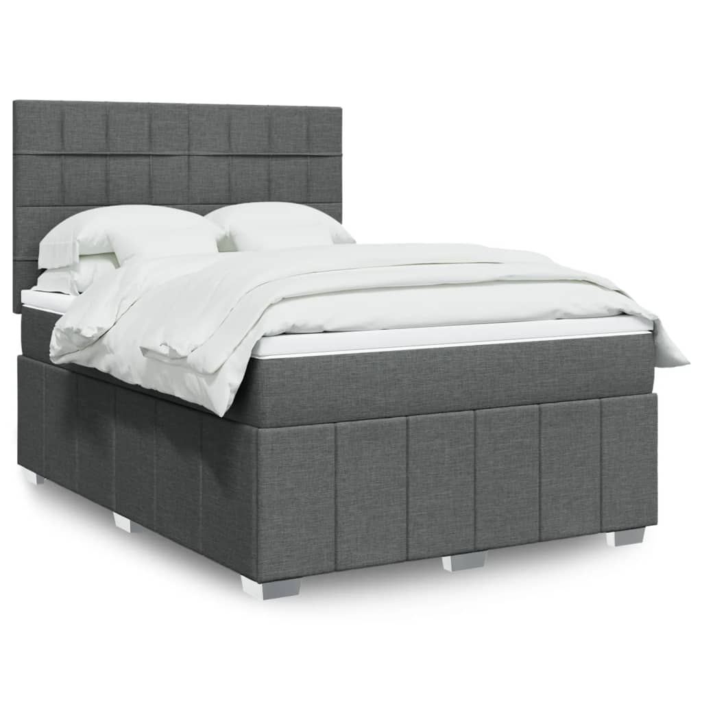 vidaXL Κρεβάτι Boxspring με Στρώμα Σκούρο Γκρι 140x200 εκ Υφασμάτινο