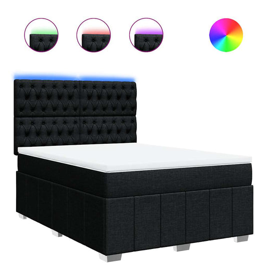 vidaXL Κρεβάτι Boxspring με Στρώμα Μαύρο 140x200 εκ. Υφασμάτινο