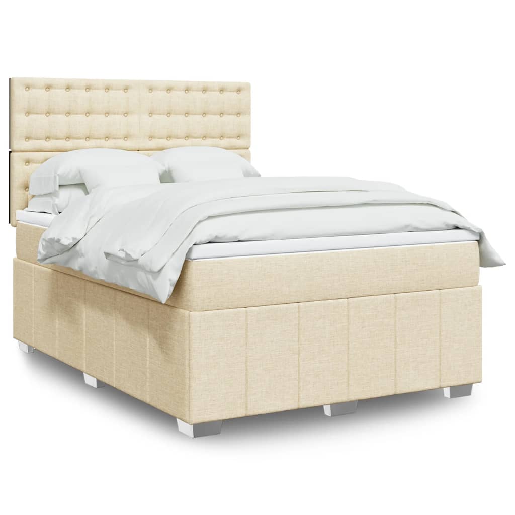 vidaXL Κρεβάτι Boxspring με Στρώμα Κρεμ 140x200 εκ. Υφασμάτινο