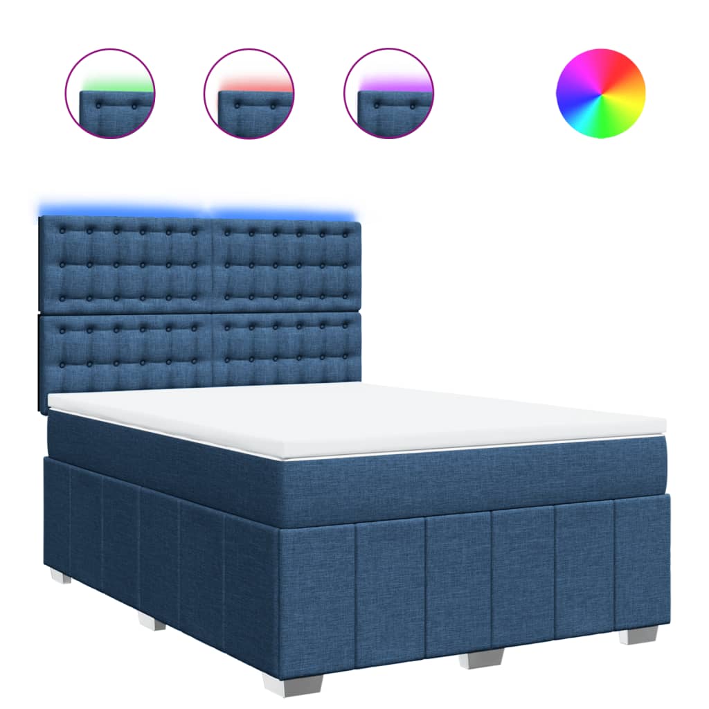 vidaXL Κρεβάτι Boxspring με Στρώμα Μπλε 140x200 εκ. Υφασμάτινο