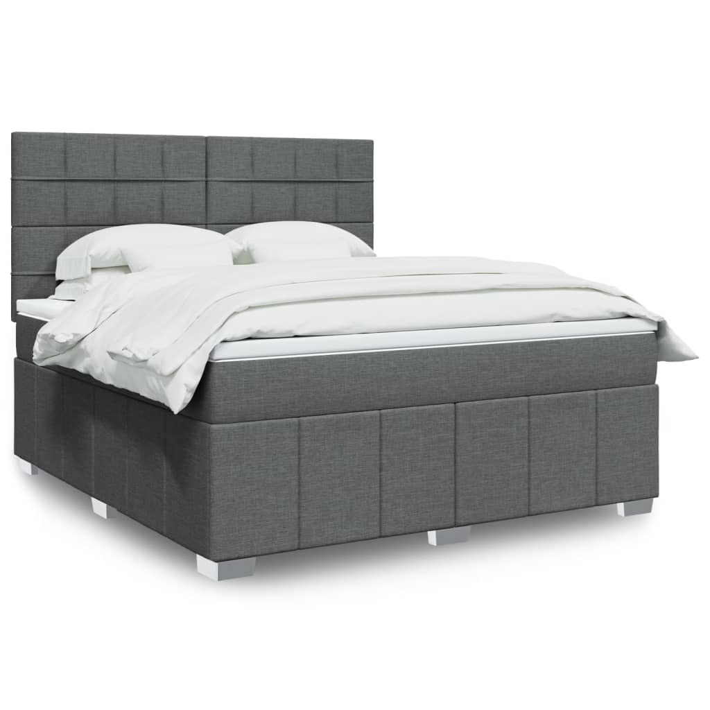 vidaXL Κρεβάτι Boxspring με Στρώμα Σκούρο Γκρι 180x200 εκ Υφασμάτιν