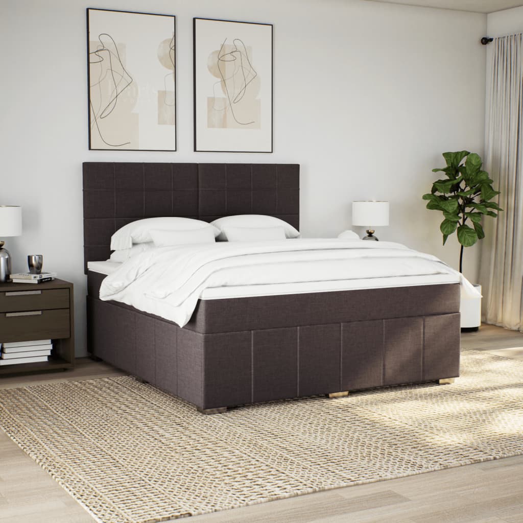vidaXL Κρεβάτι Boxspring με Στρώμα Σκούρο Καφέ 180x200 εκ Υφασμάτινο
