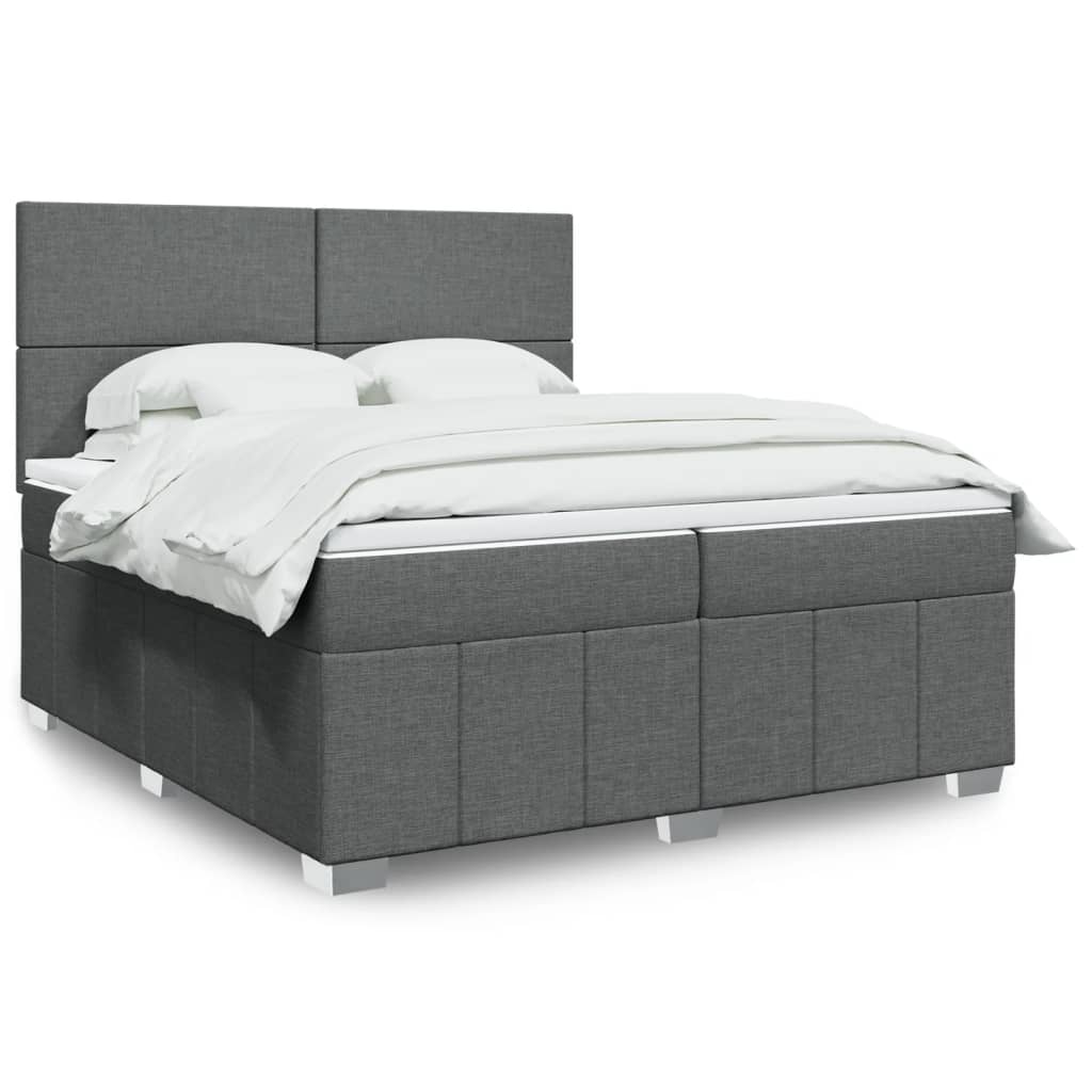 vidaXL Κρεβάτι Boxspring με Στρώμα Σκούρο Γκρι 200x200 εκ. Υφασμάτινο