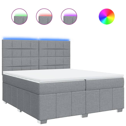 vidaXL Κρεβάτι Boxspring με Στρώμα Ανοιχτό Γκρι 200x200 εκ. Υφασμάτινο